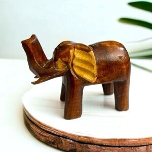 Vintage Hand Carved Wood Elephant | Folk Art Animal Sculpture | Boho Decor